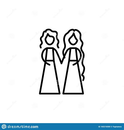 Lesbian Married Couple Line Style Stock Vector Illustration Of Heart