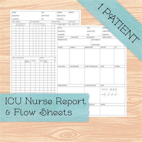 Icu Nurse Report And Flow Sheets Etsy
