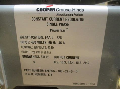 Cooper Crouse Hinds PowerTrac Constant Current Regulator 828SGS 480 21