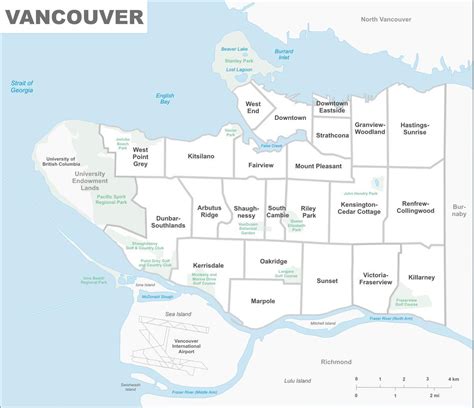 Vancouver Districts Map Map Of Vancouver Districts British Columbia
