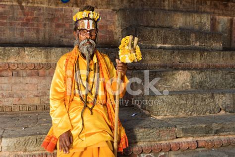 Sadhu Indian Holyman Sitting In The Temple Stock Photos