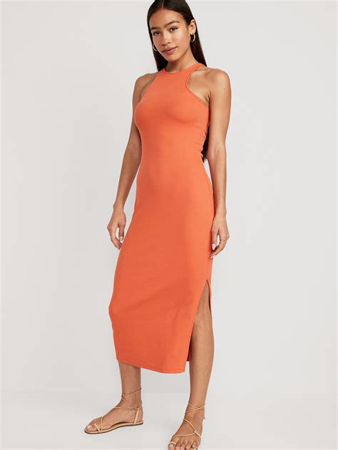 Fitted High Neck Rib Knit Maxi Dress For Women Old Navy