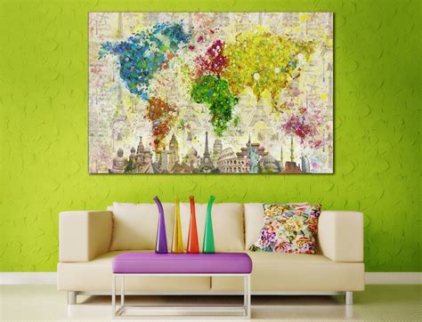 Large World Map Canvas Print Wall Art 13 Or 5 Panel By Zellartco