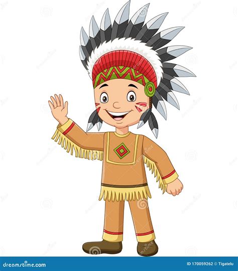 Cartoon Native Boy Indian American Waving Stock Vector Illustration