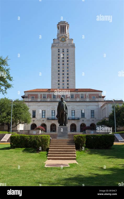 George Washington Statue In Front Of The University Of Texas Tower In