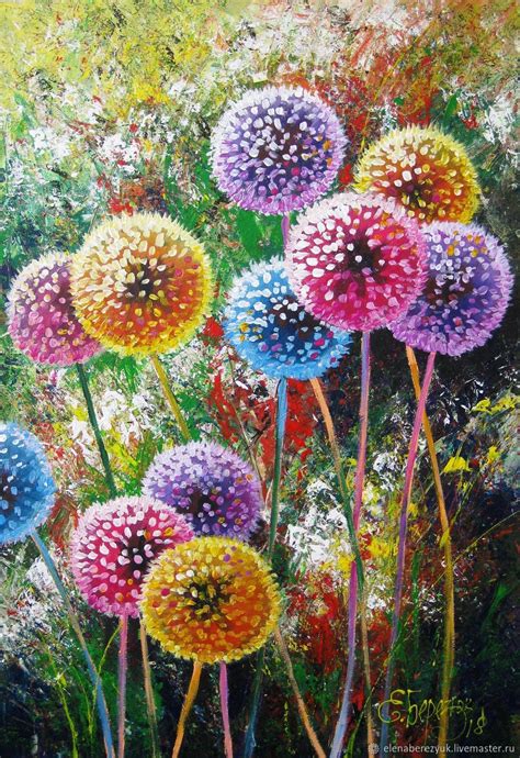 Dandelion Flower Art Original Acrylic Painting Summer Landscape Shop