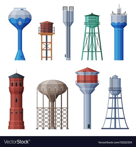 Water Towers Collection Liquid Storage Tanks Vector Image
