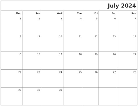 July 2024 Printable Blank Calendar