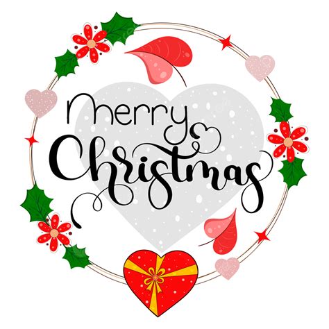 merry christmas text vector art png merry christmas text handwritten with flowers and hearts of