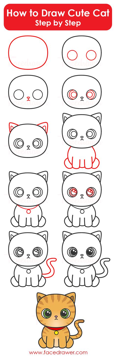 Most of these tutorials can be achieved by anyone. how to draw cute cat step by step infographic | Facedrawer