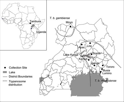 Map Of Nine Sampling Locations Of Glossina Fuscipes Fuscipes In Uganda