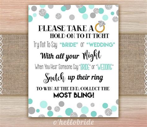 Don T Say Bride Or Wedding Mint Bridal Shower Games Please Take A Ring Mint Bachelorette