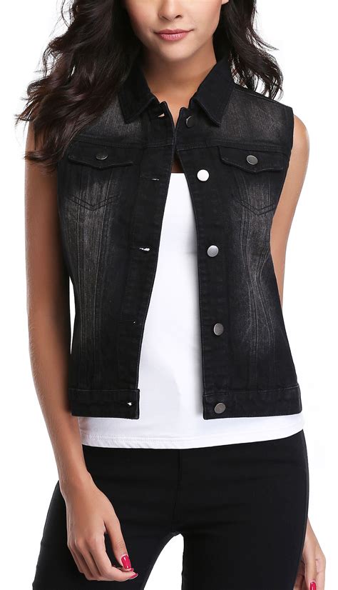 Miss Moly Womens Denim Vest Distressed Cropped Washed Classic Jean