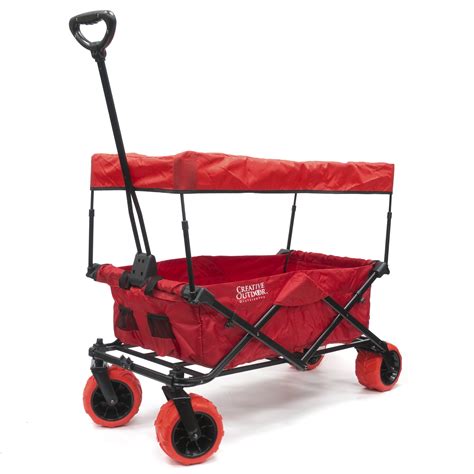 Creative Outdoor Products Collapsible Folding Wagon Red Cart Removable