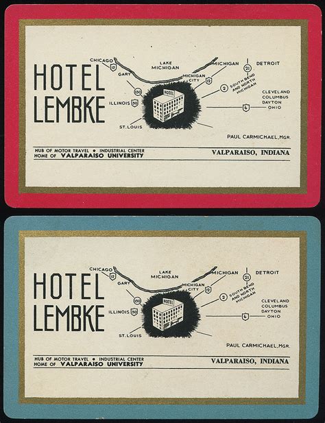 Hotel Lemke Playing Cards Circa 1940s Valparaiso Indiana A Photo