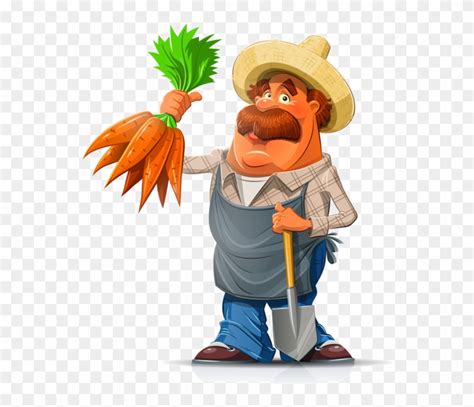 Gardener With Carrot And Shovel Vector Illustration Farmer Cartoon