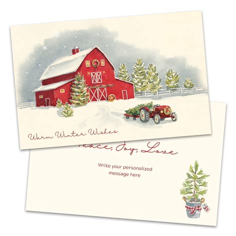 Personalized Classic Snowy Red Bard Folded Holiday Greeting Card