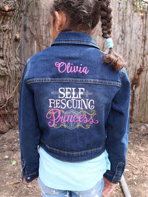 Personalized Girls Denim Jacket With Embroidered Design Self Rescuing