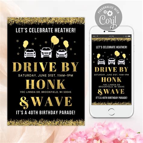 Editable Drive By Birthday Parade Invitation Drive By Adult Etsy