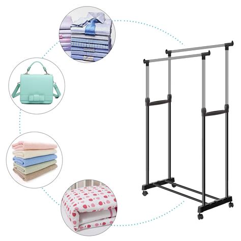 Portable Double Rail Collapsible Adjustable Clothes Rolling Garment
