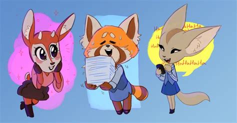 Three Cartoon Foxes With Masks On Their Faces One Is Holding A