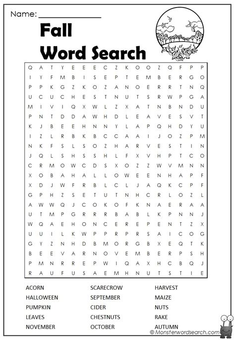 Fall Word Search Monster Word Search