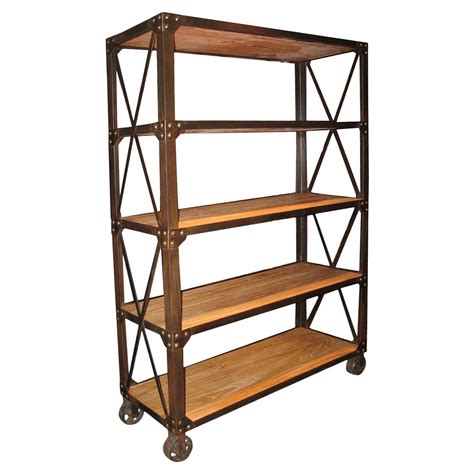 Chorley Industrial Rustic Metal Wood Rolling Bookcase With Wheels
