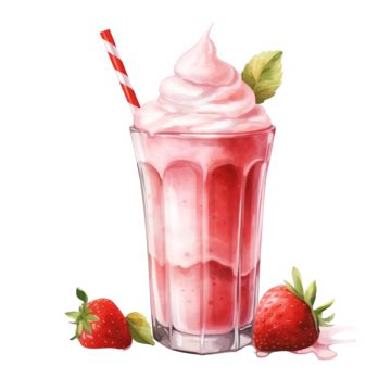 Strawberry Milkshake Watercolor Clipart Ai Generated Strawberry Shake Milkshake PNG