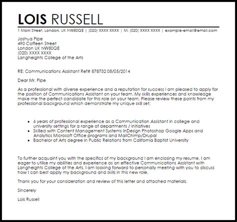 A general hospital doctor will typically apply his medical knowledge and skills to diagnose, manage and prevent common diseases. Communications Assistant Cover Letter Sample | Cover ...