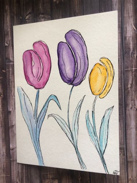 Homemade Tulip Card Watercolor Tulip Card Original Tulip Etsy