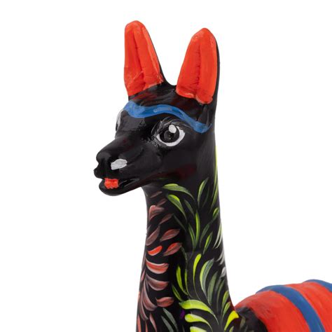 Hand Painted Llama Sculpture In Black 5 Inch From Peru Floral Llama