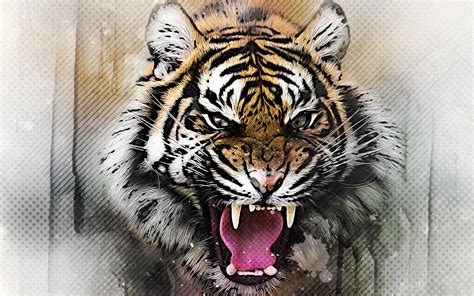 Download Wallpapers Abstract Tiger Artwork Angry Tiger Grunge Art