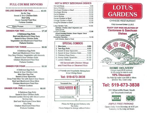 Menu At Lotus Gardens Restaurant London