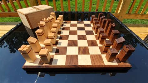 Walnutmaple Chess Board And Pieces With Storage Box Etsy