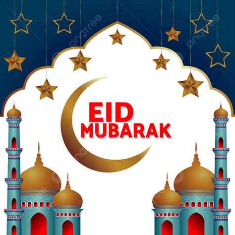 Golden Colour Eid Mubarak With Moon Star And Mosque Design Vector Eid