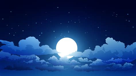 Fondo De Cielo Nocturno Con Nubes Luna Llena Y Estrellas Vector En Vecteezy
