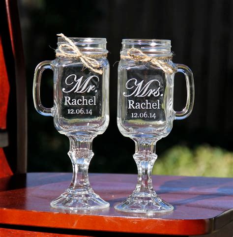 2 Mason Jar MUG Wine Glass Personalized Etched Glass Redneck Etsy