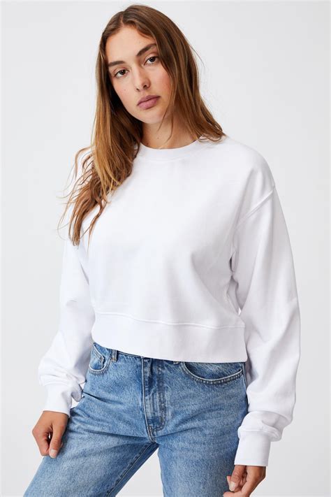 Classic Cropped Crew White Cotton On Hoodies And Sweats