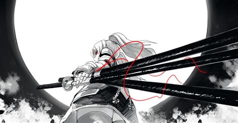 Anime Girl Samurai Sword Katana Night Moon Anime