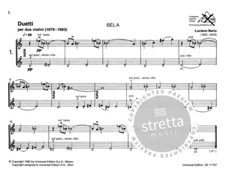 Duetti From Luciano Berio Buy Now In The Stretta Sheet Music Shop