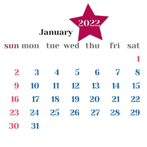 Calender January 2023 Vector Png Images January 2022 Star Calender