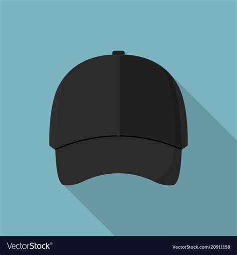 Black Front Baseball Cap Icon Flat Style Vector Image