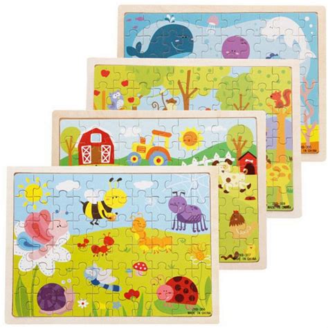 New 60pcsset Learning Wooden Puzzle Cartoon Toy 3d Wood Puzzles Jigsaw