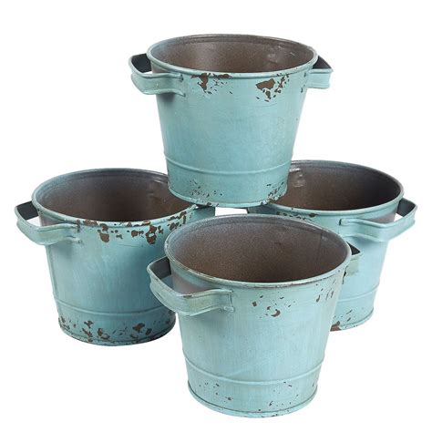 4 Set Vintage Galvanized Planter Buckets Garden Bucket With Handles