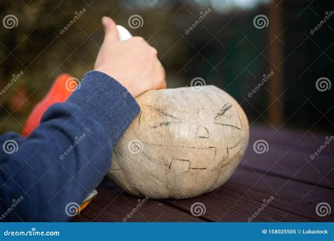 Hollowing Out A Pumpkin Stock Image Image Of October 158025505