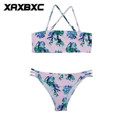 Buy Xaxbxc 2018 Summer Floral Print Chest Wrap Bandage Thongs Two Piece Padded