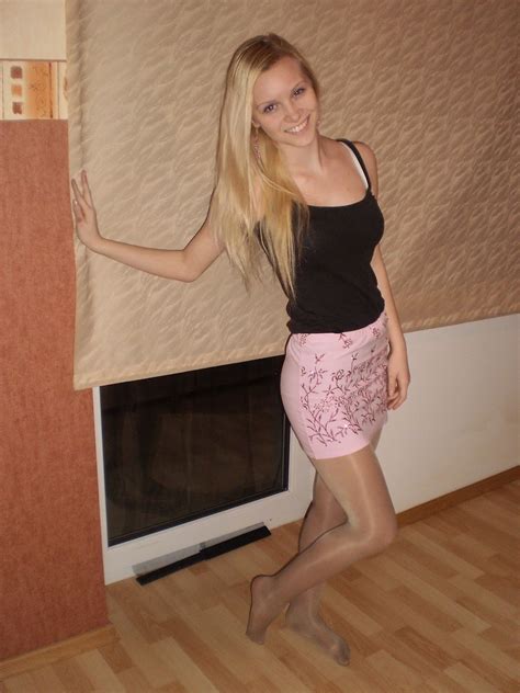 Blonde masturbates in thigh highs and high heels. Pin on suntan pantyhose 1