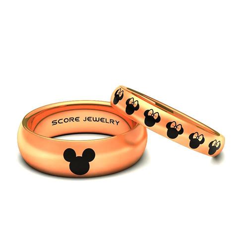 Mickey Mouse Rings Minnie Mouse Ring Couple Set 8mm And 4mm 14k Rose Gold
