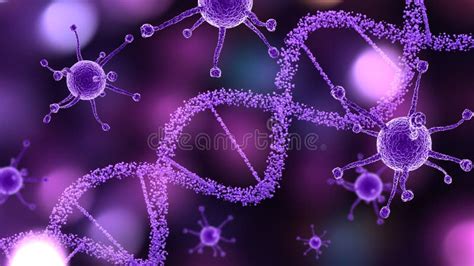 3d Medical Background With Virus Cells And Dna Strand Stock