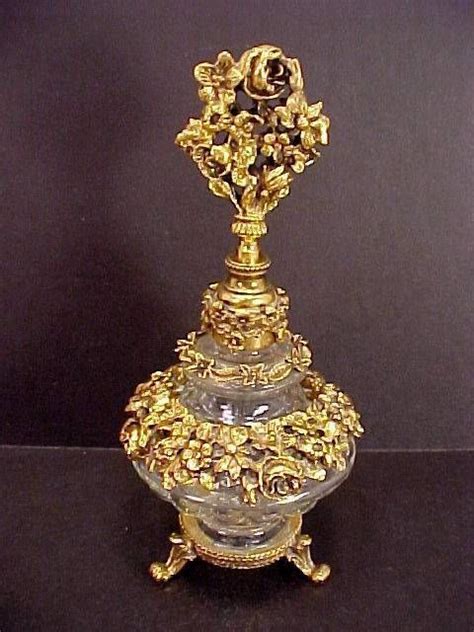 1950s Matson Stylebuilt Ormolu Brass Flowers Glass Dauber Perfume Bottle Signed Perfume